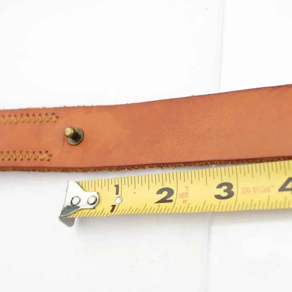Lands End Womens Belt Size 34 Medium Tan Leather Vintage Snap Prong‎ Buckle Boho